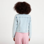 Veste cintrée en jean col classique denim bleach femme