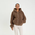 Veste bas resserré à capuche marron femme