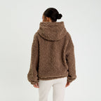 Veste bas resserré à capuche marron femme