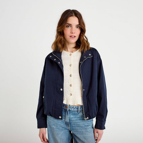 Blouson court bas resserré bleu marine femme