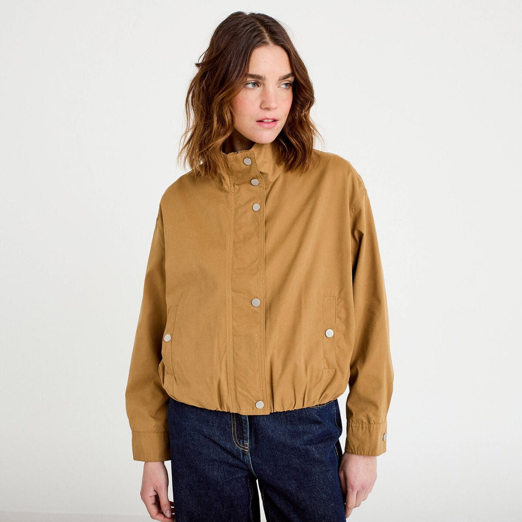 Blouson court bas resserré camel femme