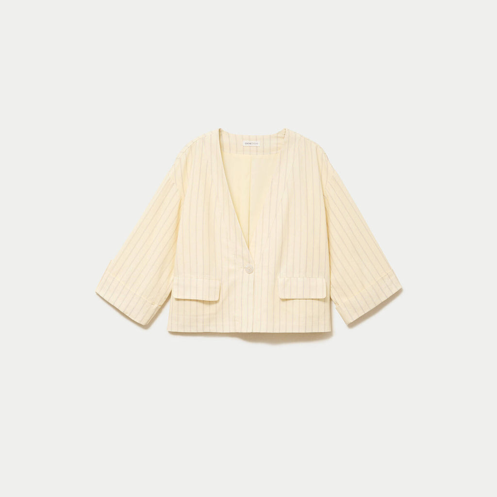 Veste ample manches 3/4 jaune pastel femme