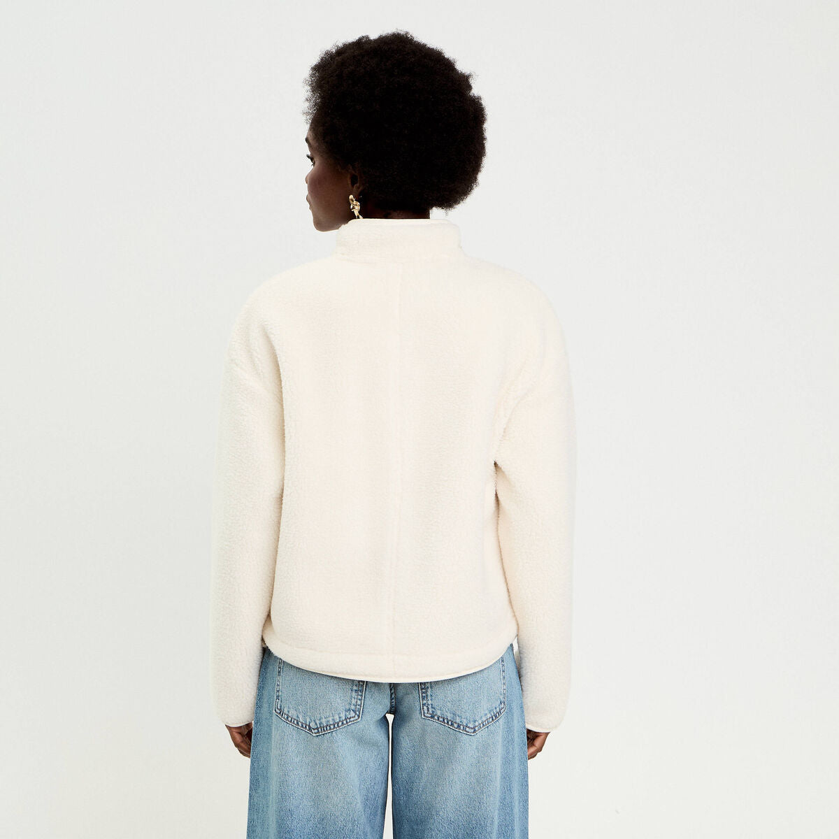 Veste droite courte effet polaire ecru femme