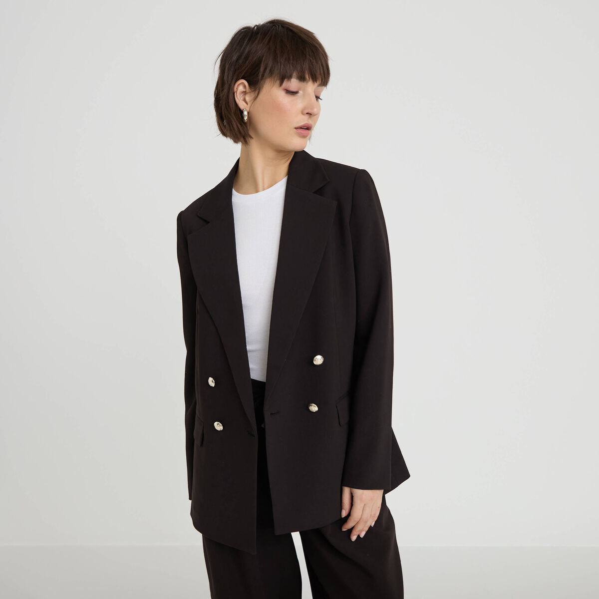 Blazer col tailleur manches longues noir femme