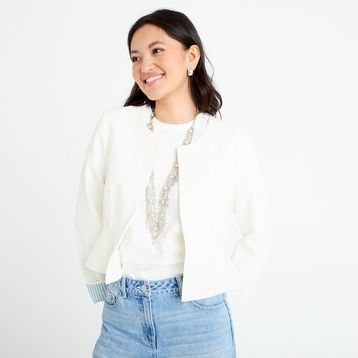 Veste péplum Bridgerton ecru femme