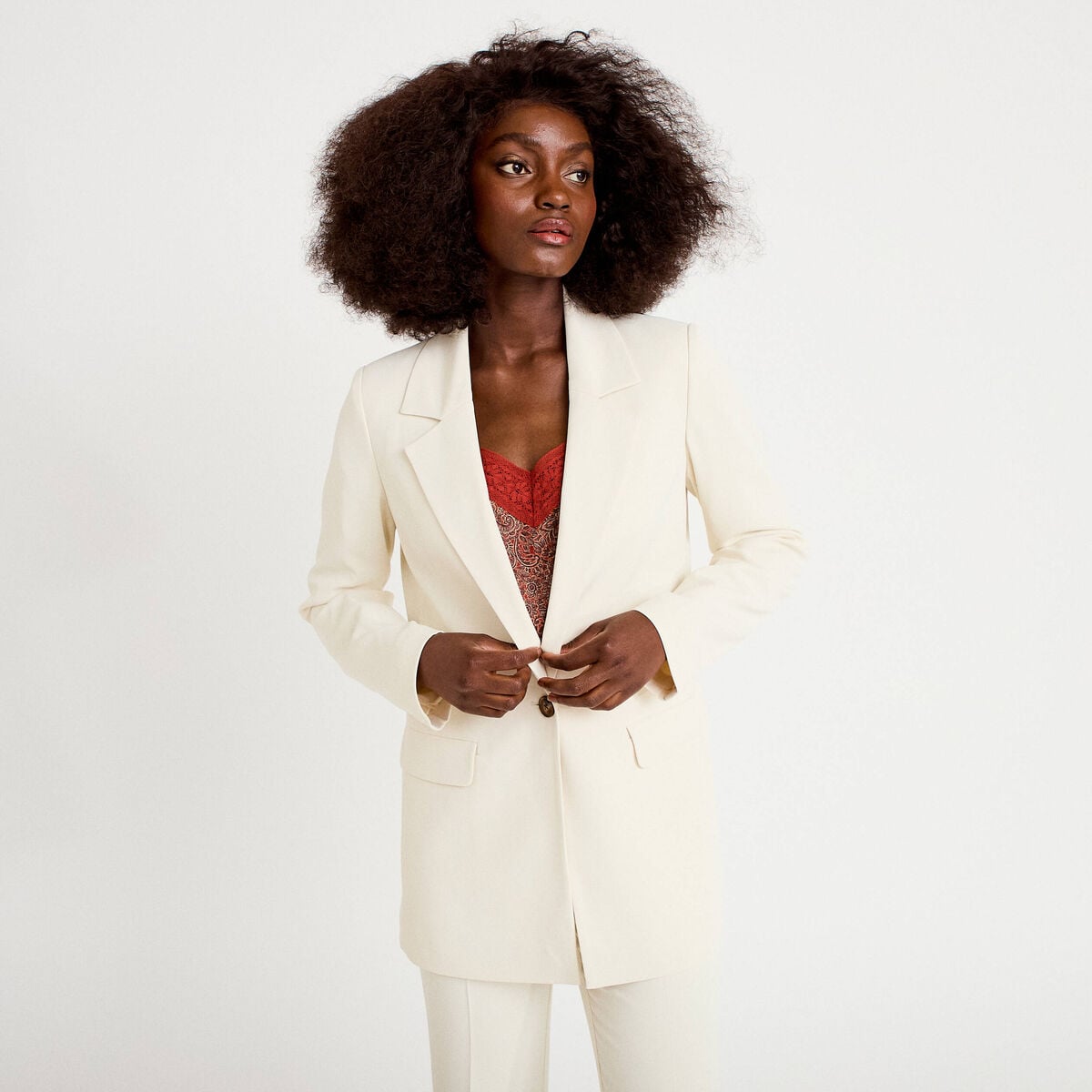 Veste cintrée manches longues ecru femme