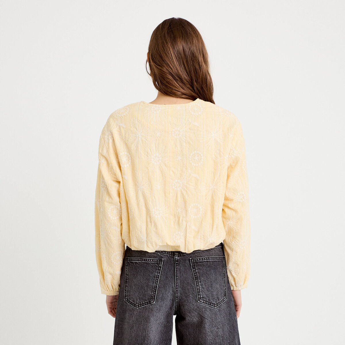 Veste cropped bas resserré jaune clair femme