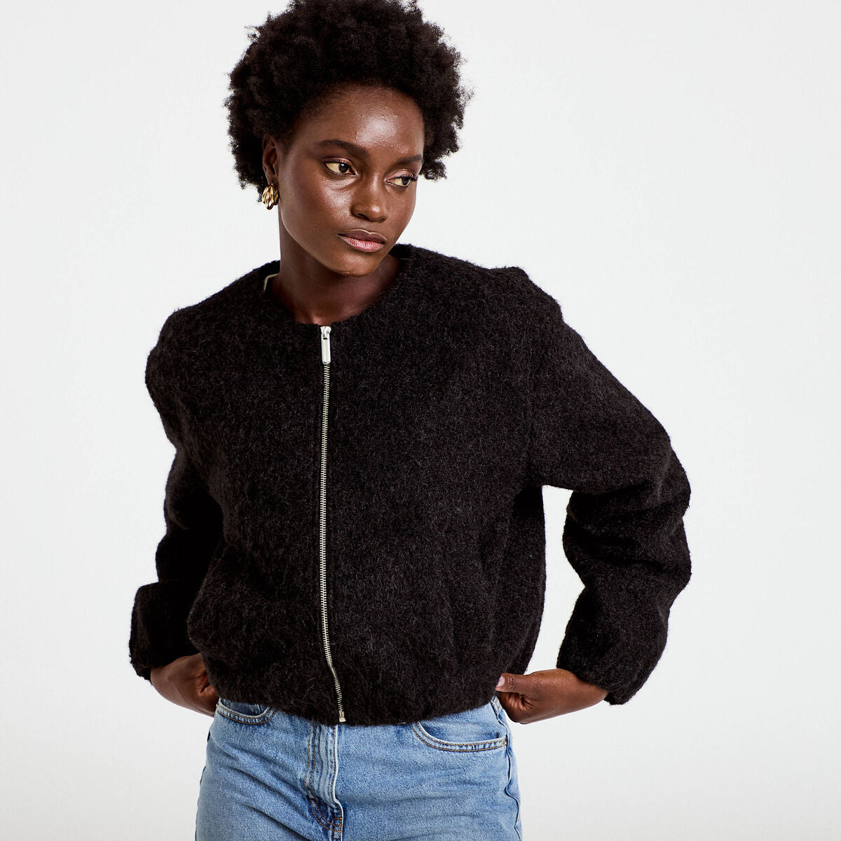 Veste cropped bas resserré noir femme