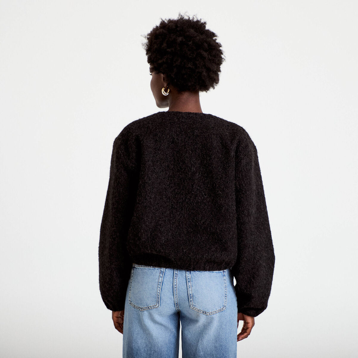 Veste cropped bas resserré noir femme