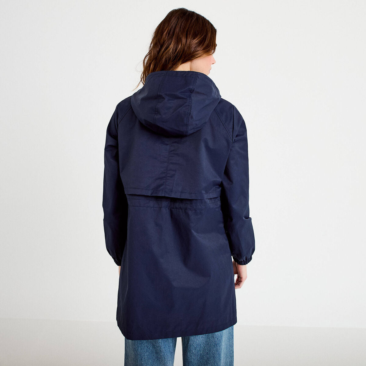 Parka à capuche taille ajustable bleu marine femme