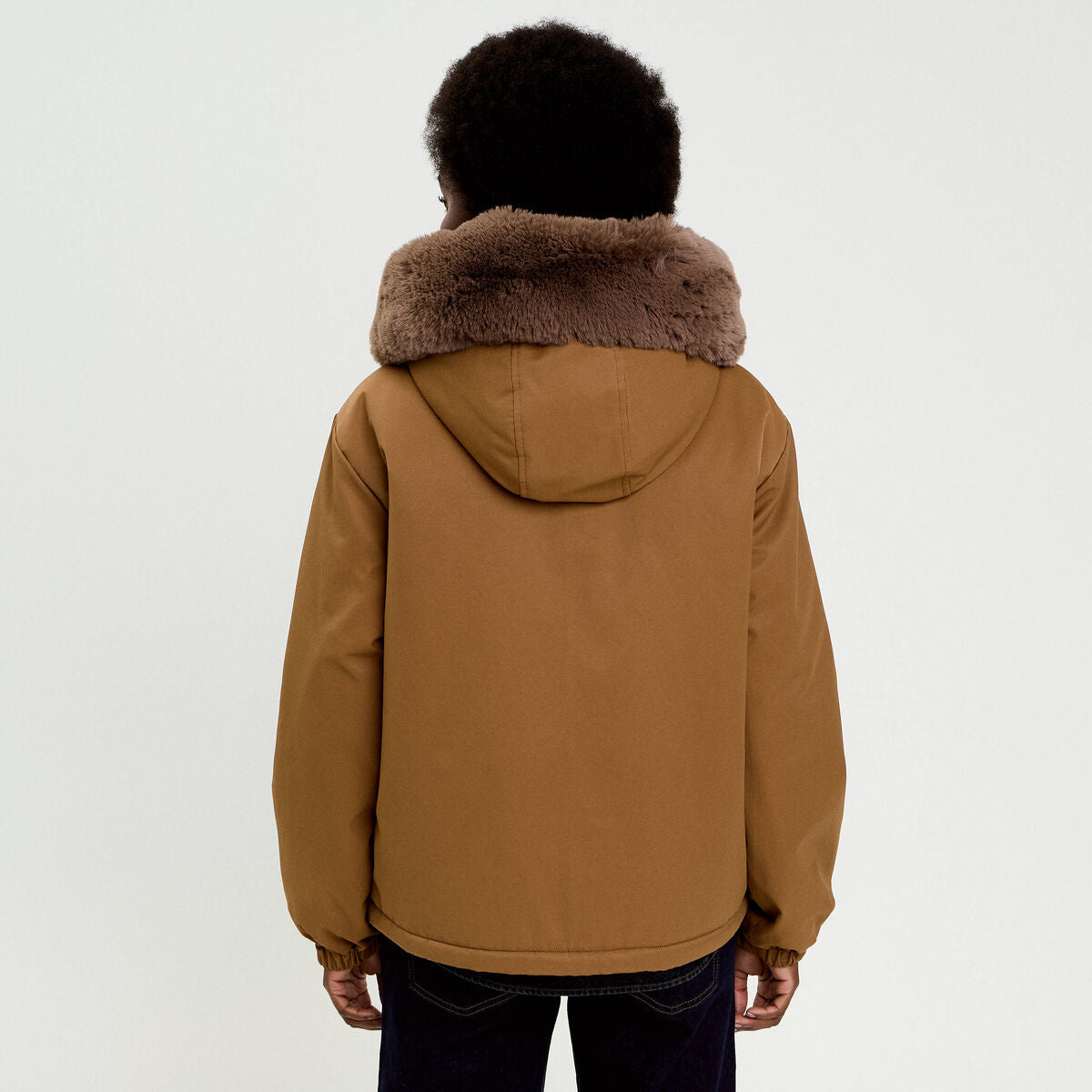 Parka col fausse fourrure amovible marron foncé femme
