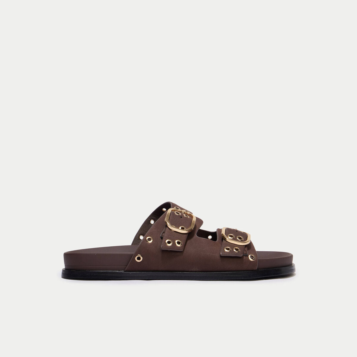 Mules détails cloutés marron foncé femme