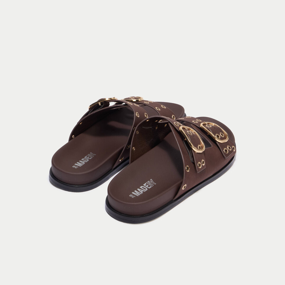 Mules détails cloutés marron foncé femme