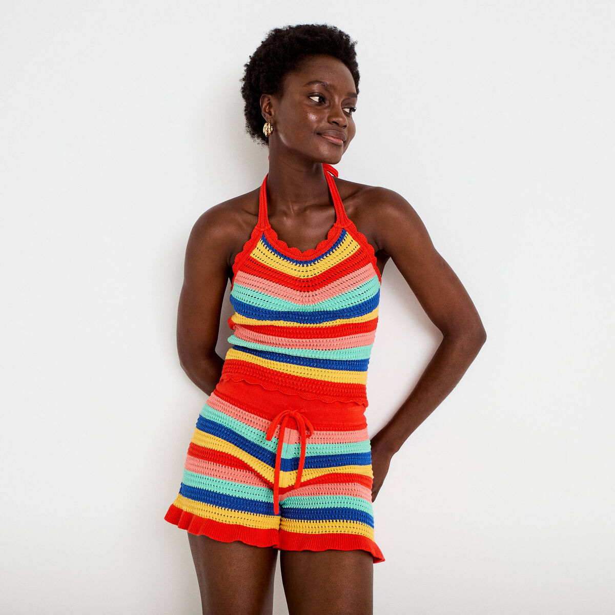 Débardeur dos nu en crochet rouge femme