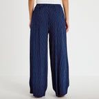 Pantalon large taille standard bleu femme