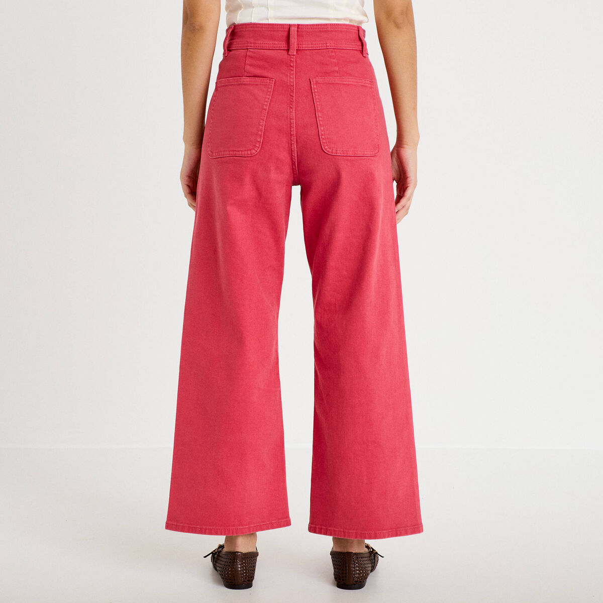 Jean wide leg cropped taille haute rose framboise femme
