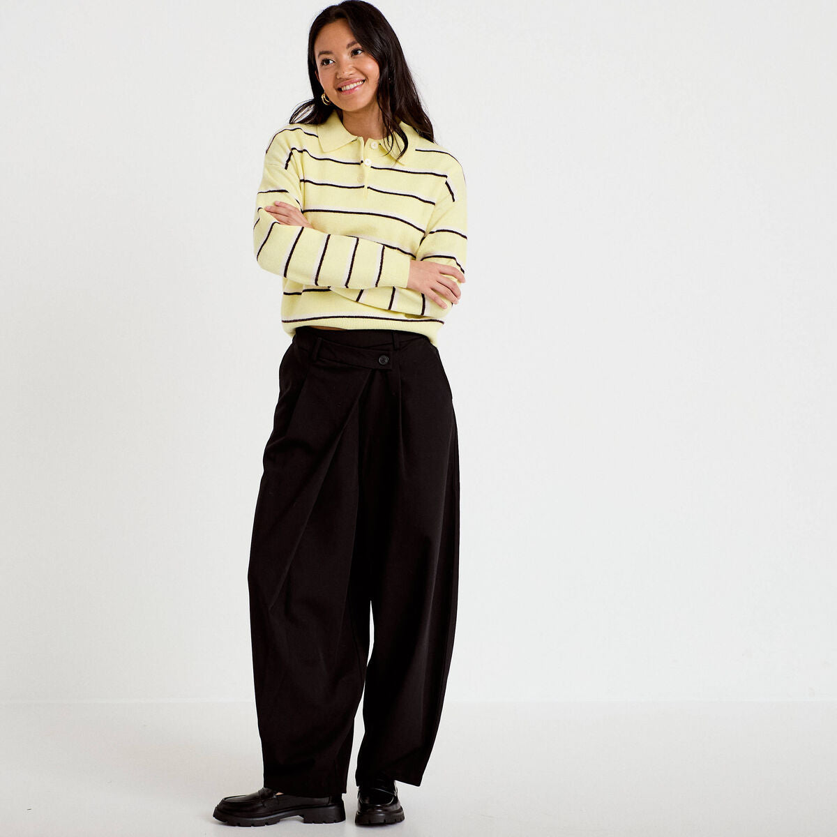Pantalon barrel taille basse noir femme