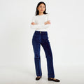 Pantalon bootcut taille haute velours bleu marine femme