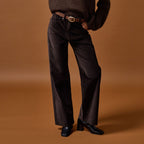 Pantalon bootcut taille haute velours marron foncé femme