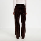 Pantalon bootcut taille haute velours marron foncé femme