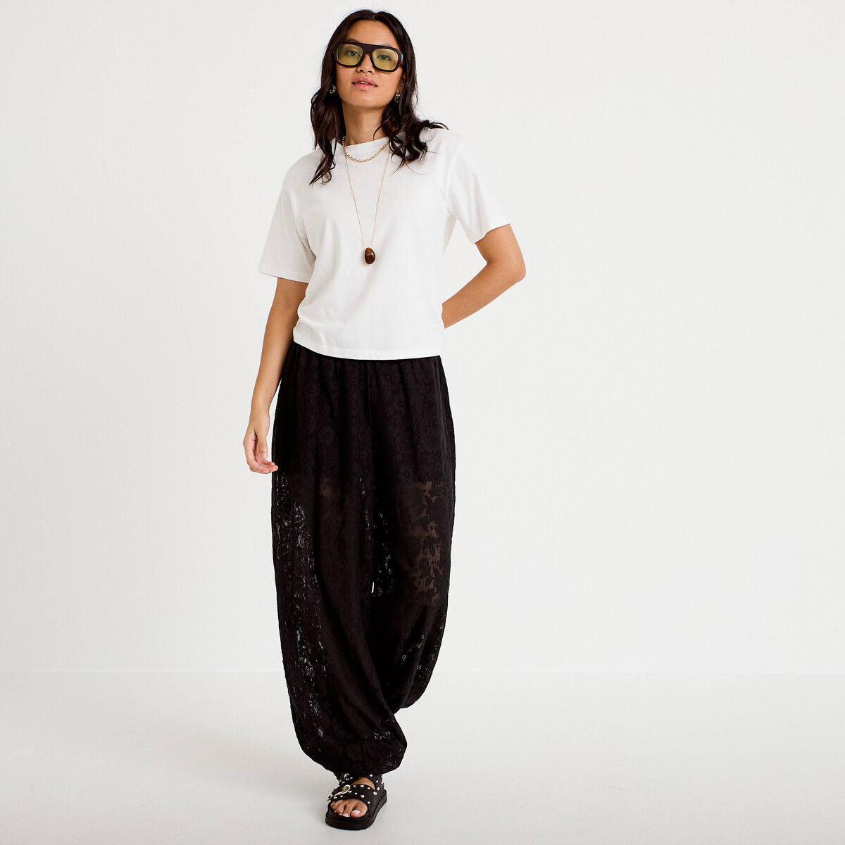 Pantalon bouffant taille standard noir femme
