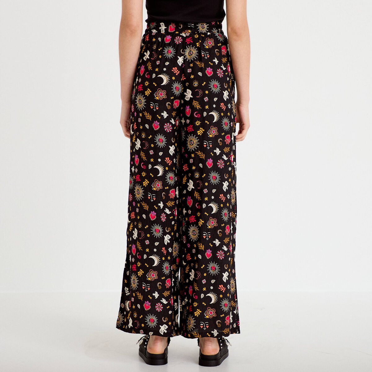 Pantalon large taille standard noir femme