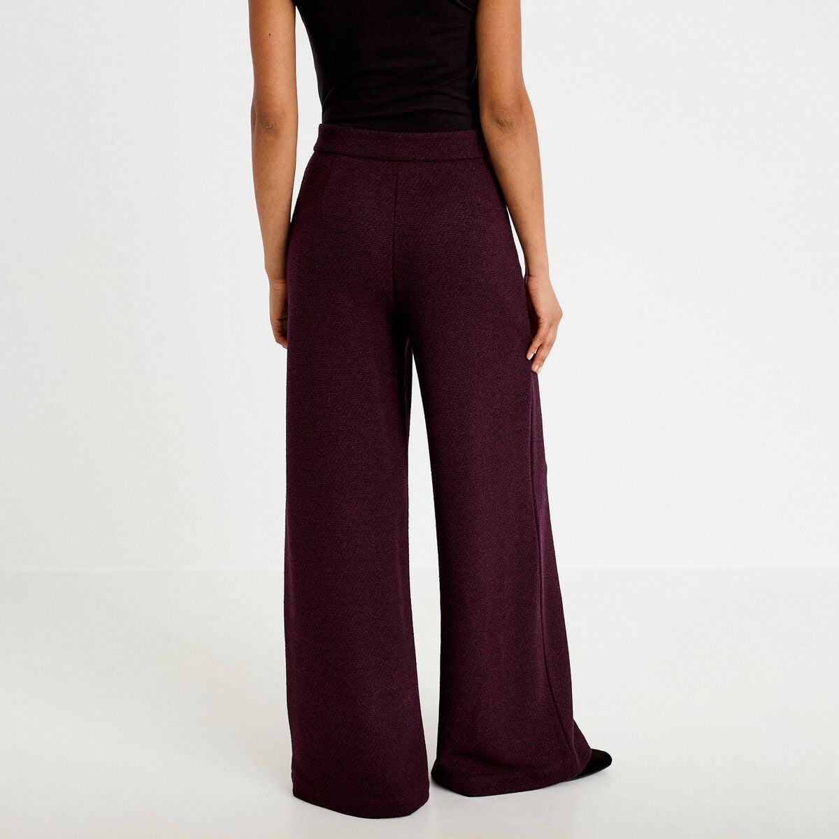 Pantalon bootcut en tweed violet foncé femme