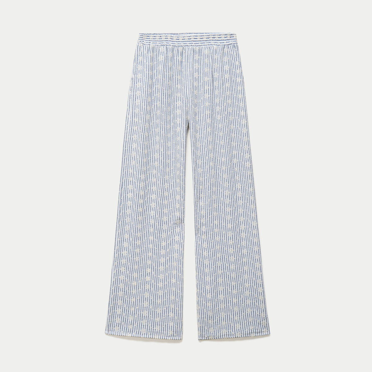 Pantalon large brodé bleu marine femme