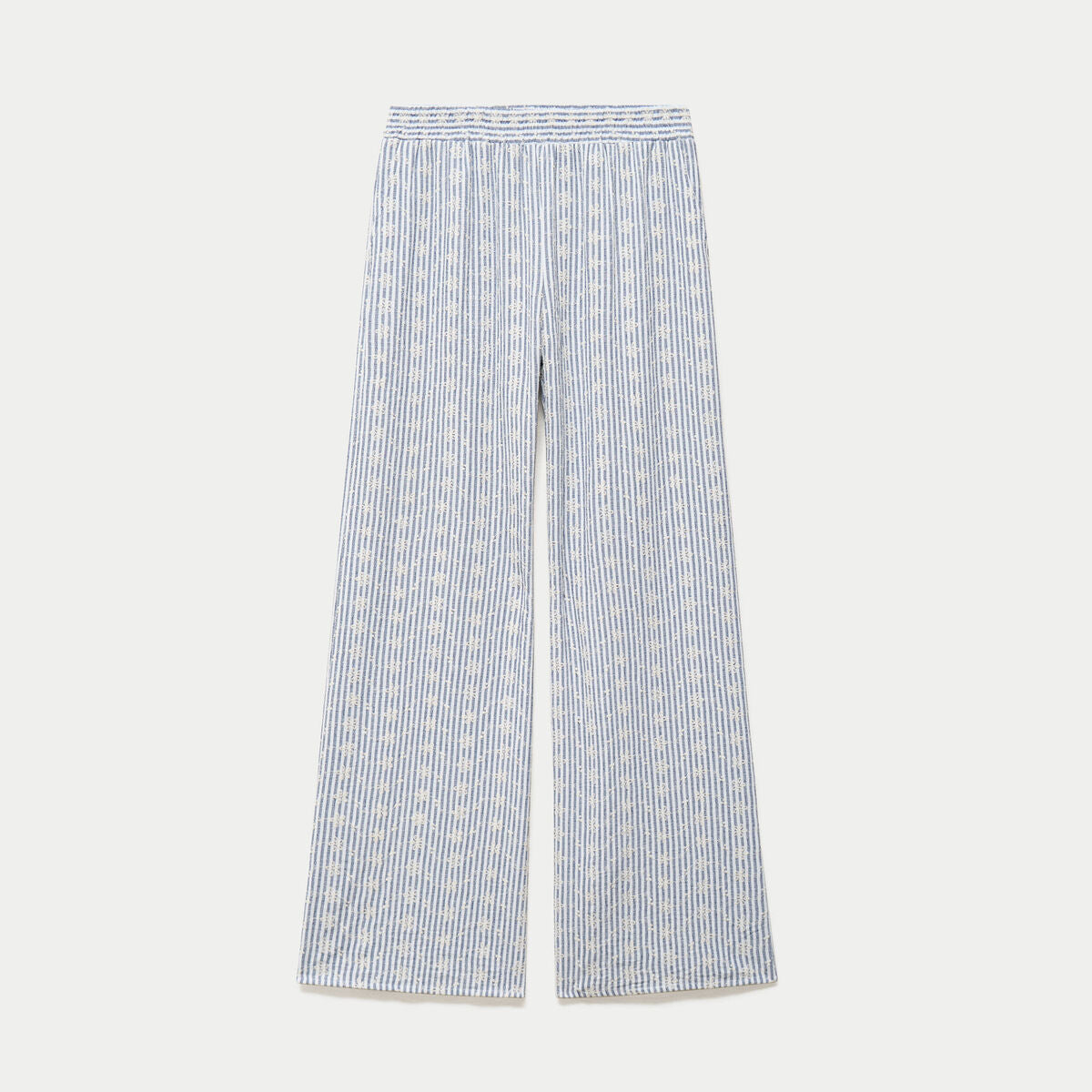 Pantalon large brodé bleu marine femme