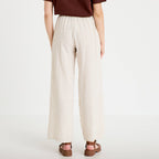 Pantalon large brodé beige femme
