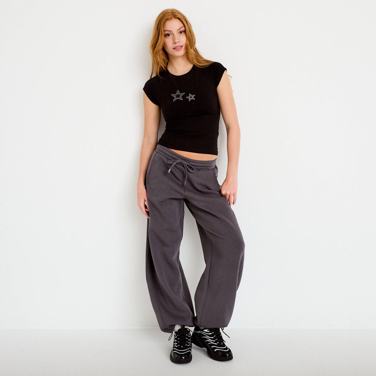 Jogging large taille basse gris foncé femme