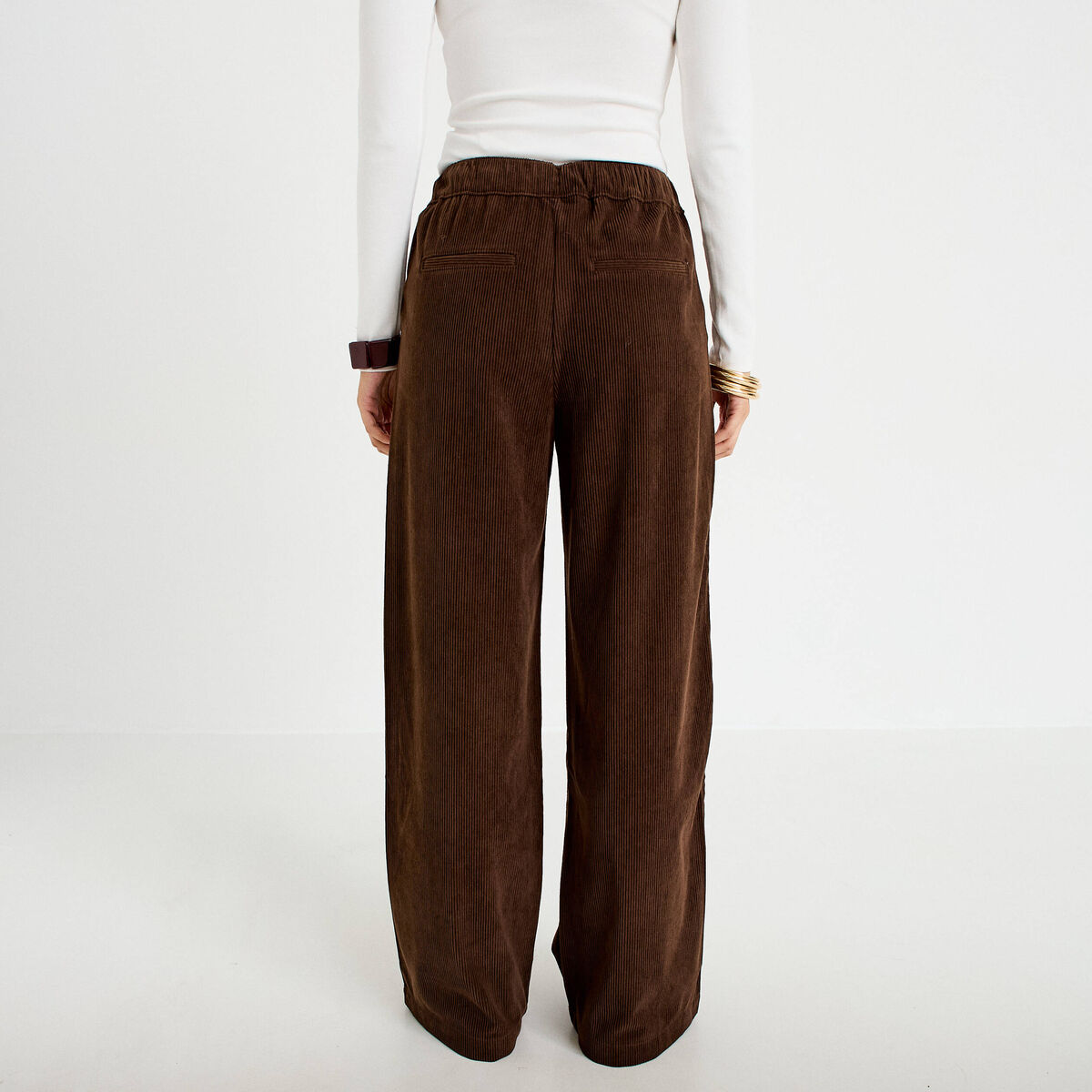 Pantalon bootcut taille standard velours marron foncé femme