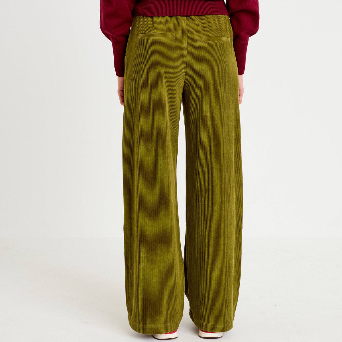 Pantalon bootcut taille standard velours vert kaki femme
