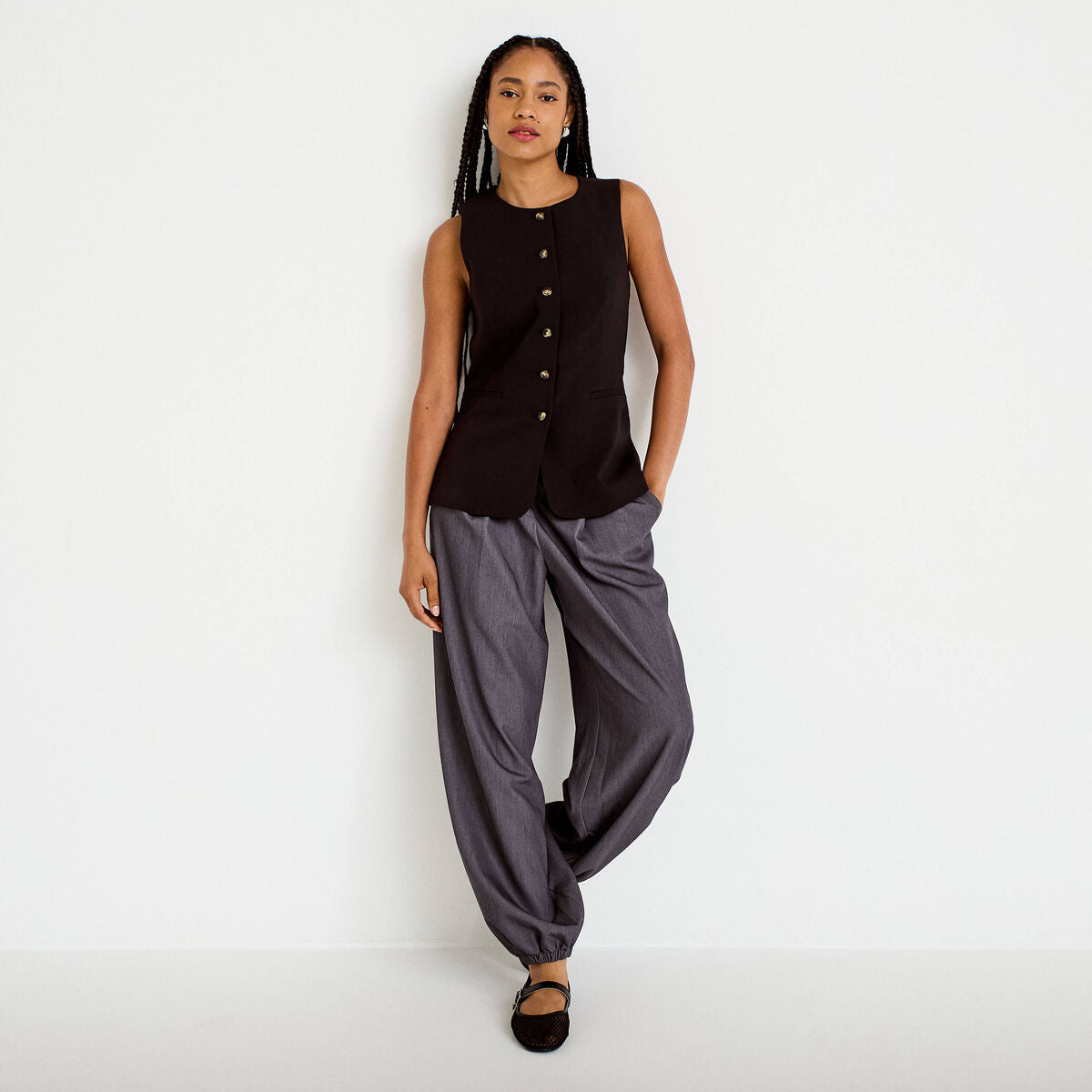 Pantalon bouffant city taille basse gris foncé femme
