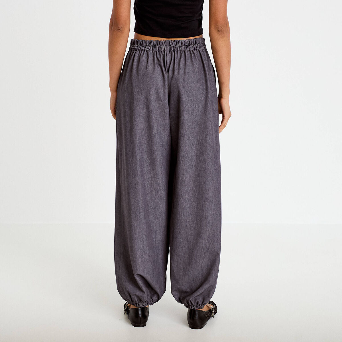 Pantalon bouffant city taille basse gris foncé femme