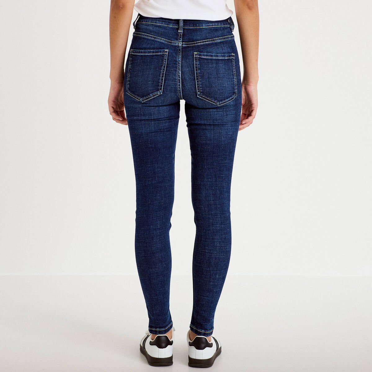 Jean skinny taille haute bleu foncé femme