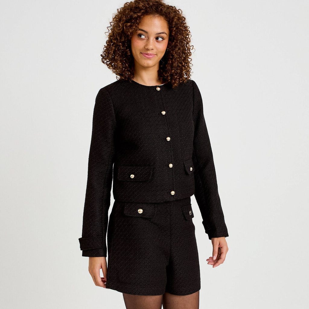 Short en tweed noir femme