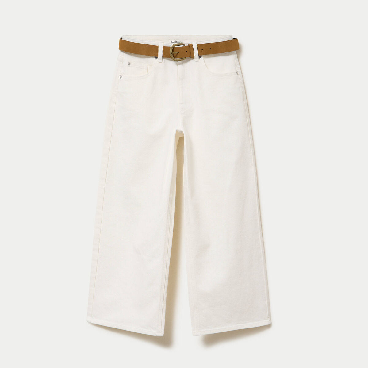 Jean wide leg taille haute ceinture denim blanc femme