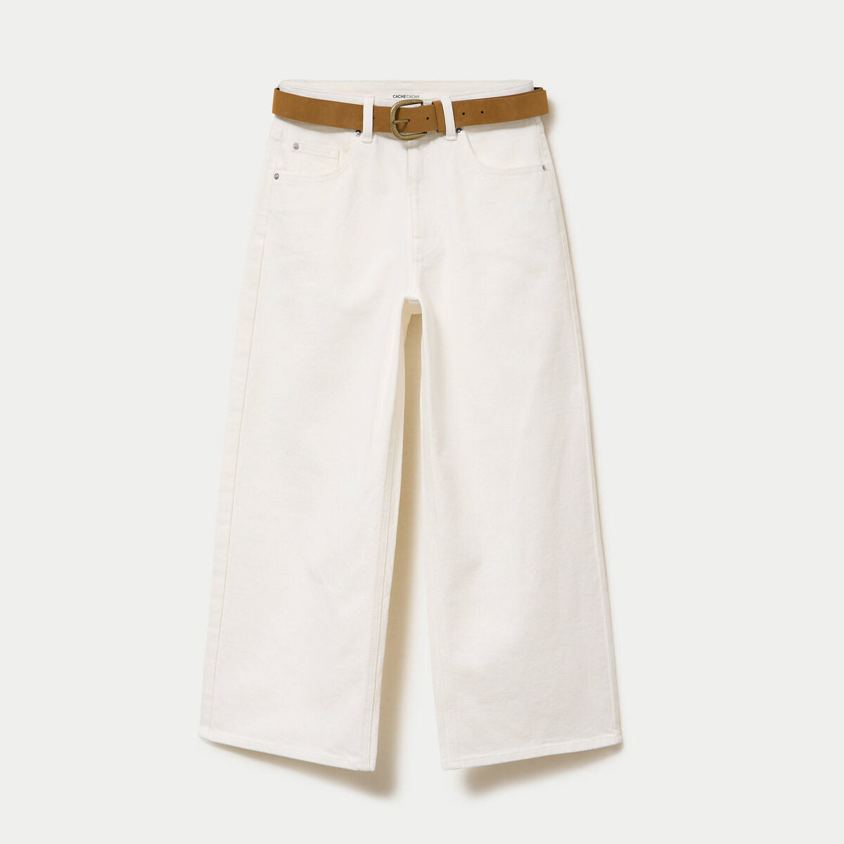 Jean wide leg taille haute ceinture denim blanc femme