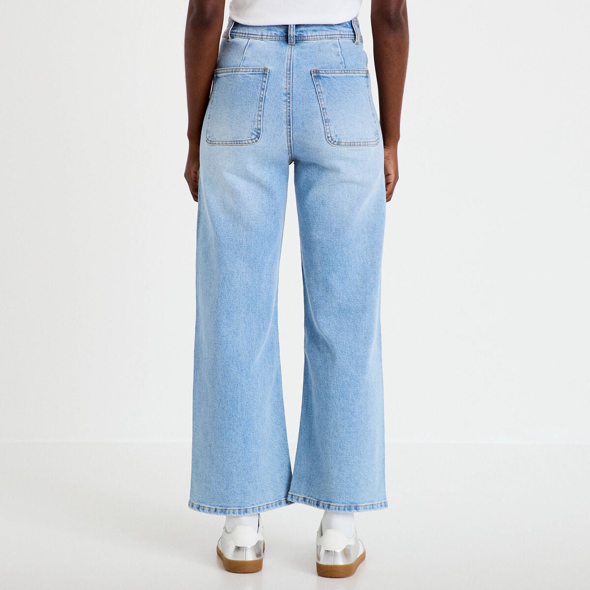 Jean wide leg cropped taille haute denim bleach femme