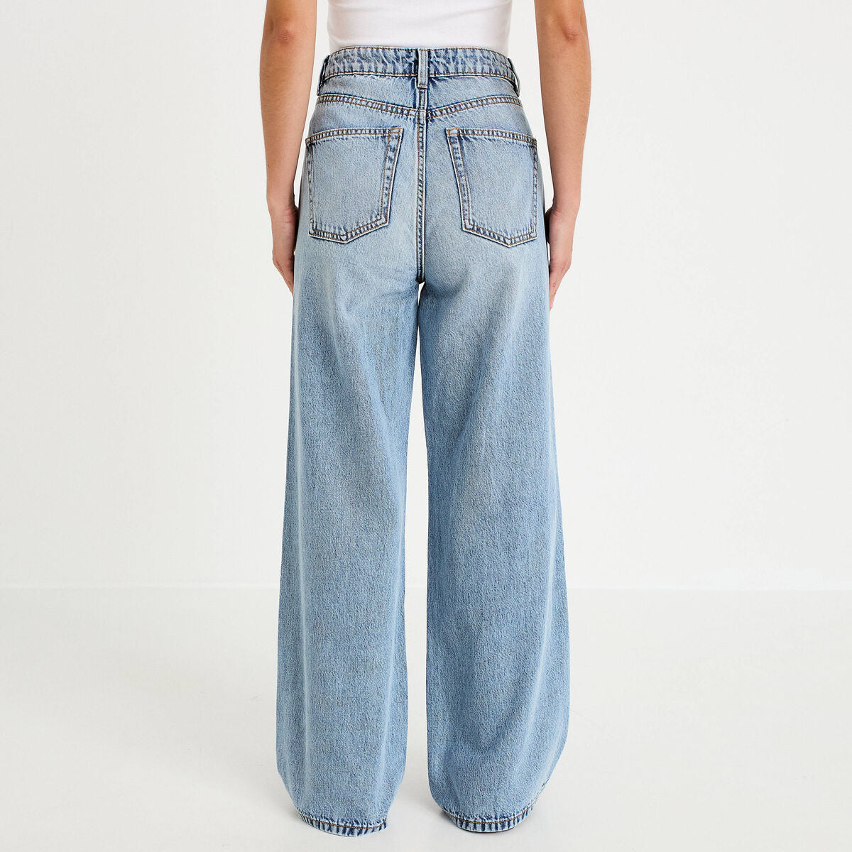 Jean wide leg taille haute Petite denim double stone femme