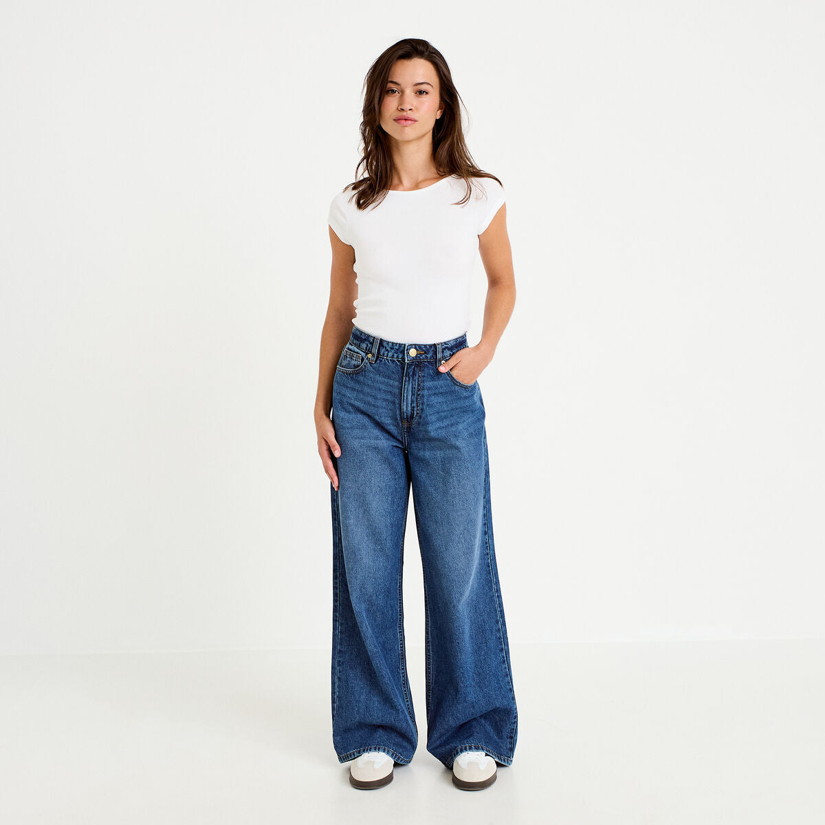 Jean wide leg taille haute Petite bleu foncé femme