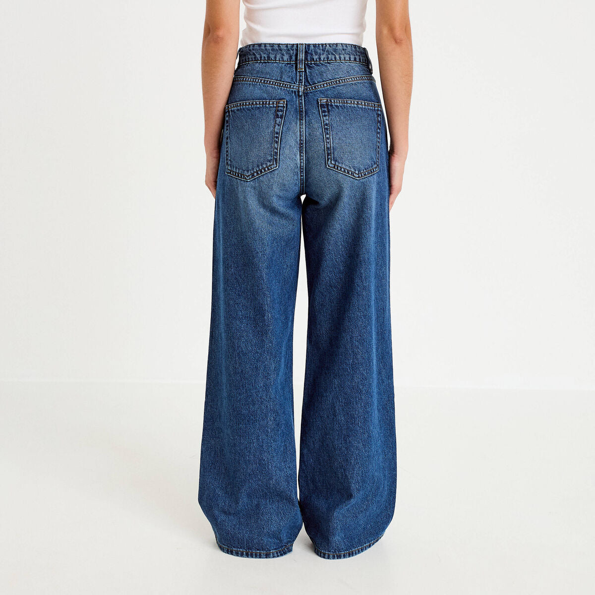 Jean wide leg taille haute Petite bleu foncé femme