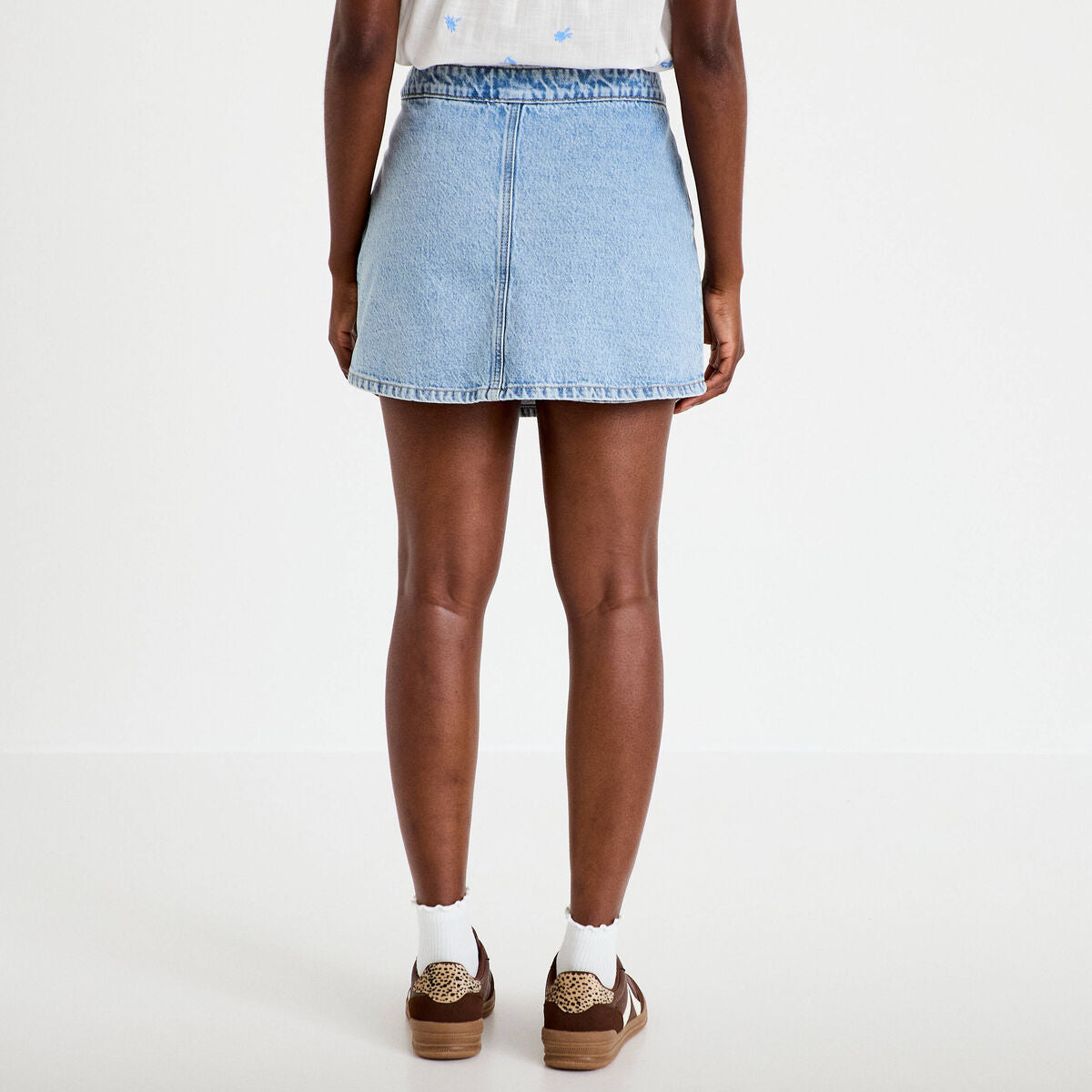 Jupe-short trapèze en jean denim triple stone femme