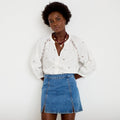 Jupe-short trapèze en jean denim double stone femme