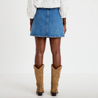 Jupe-short trapèze en jean denim double stone femme