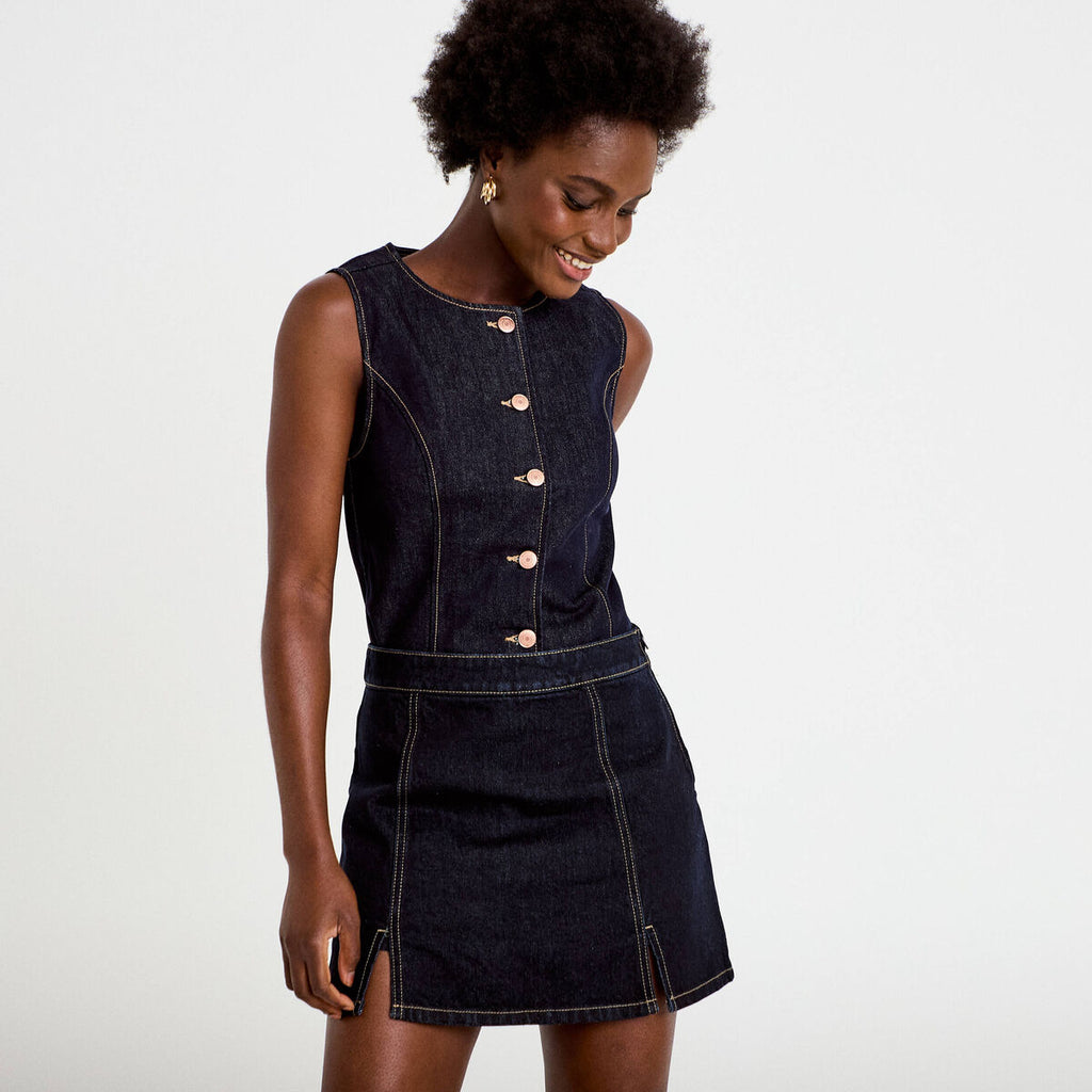 Jupe-short trapèze en jean denim brut femme