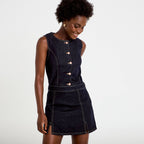 Jupe-short trapèze en jean denim brut femme