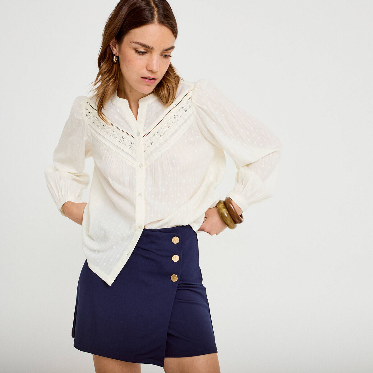 Jupe-short trapèze en maille bleu marine femme