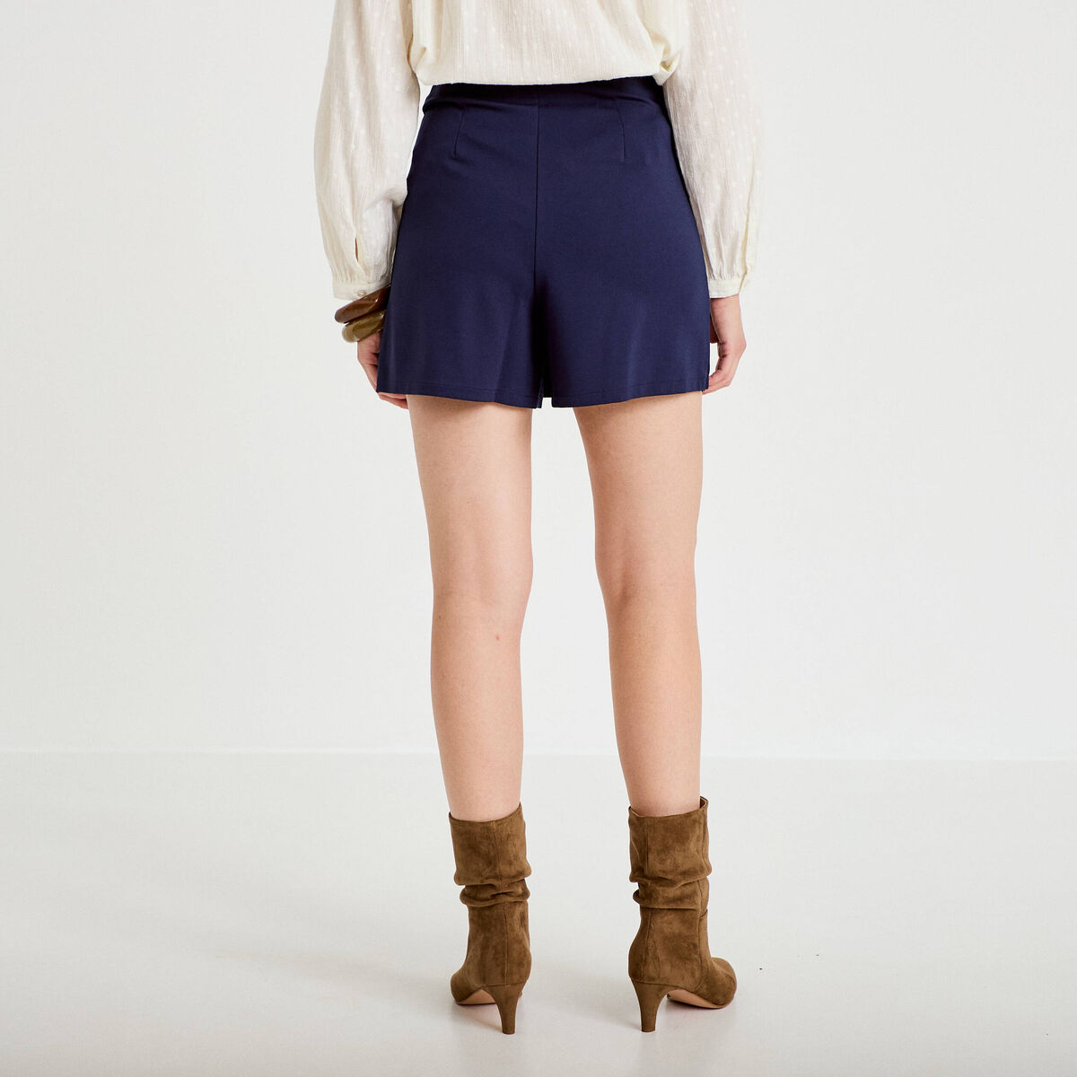 Jupe-short trapèze en maille bleu marine femme